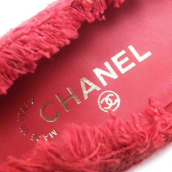 Tweed Bow Loafers Red 37.5