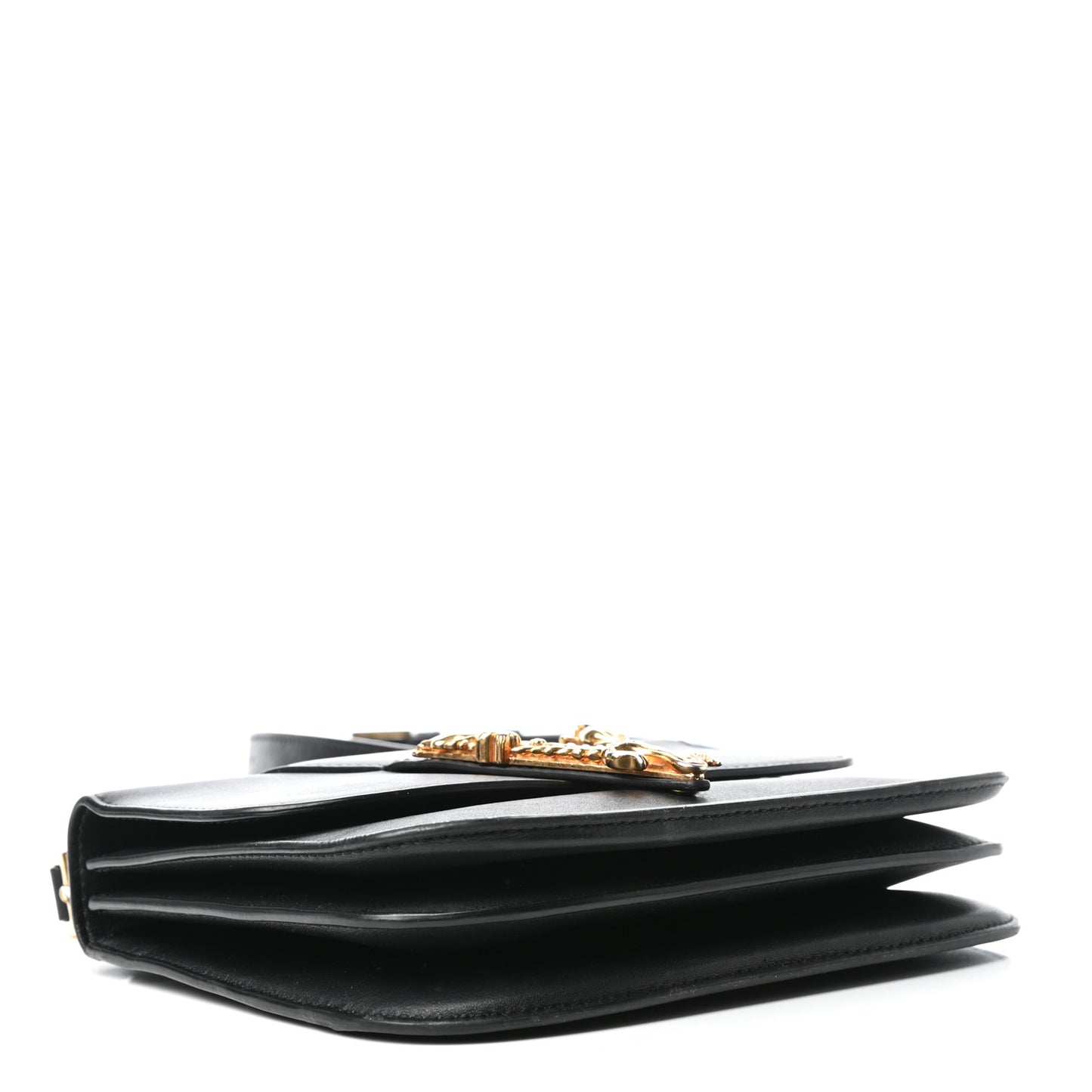 Vitello Barocco Virtus Small Top Handle Shoulder Bag Black