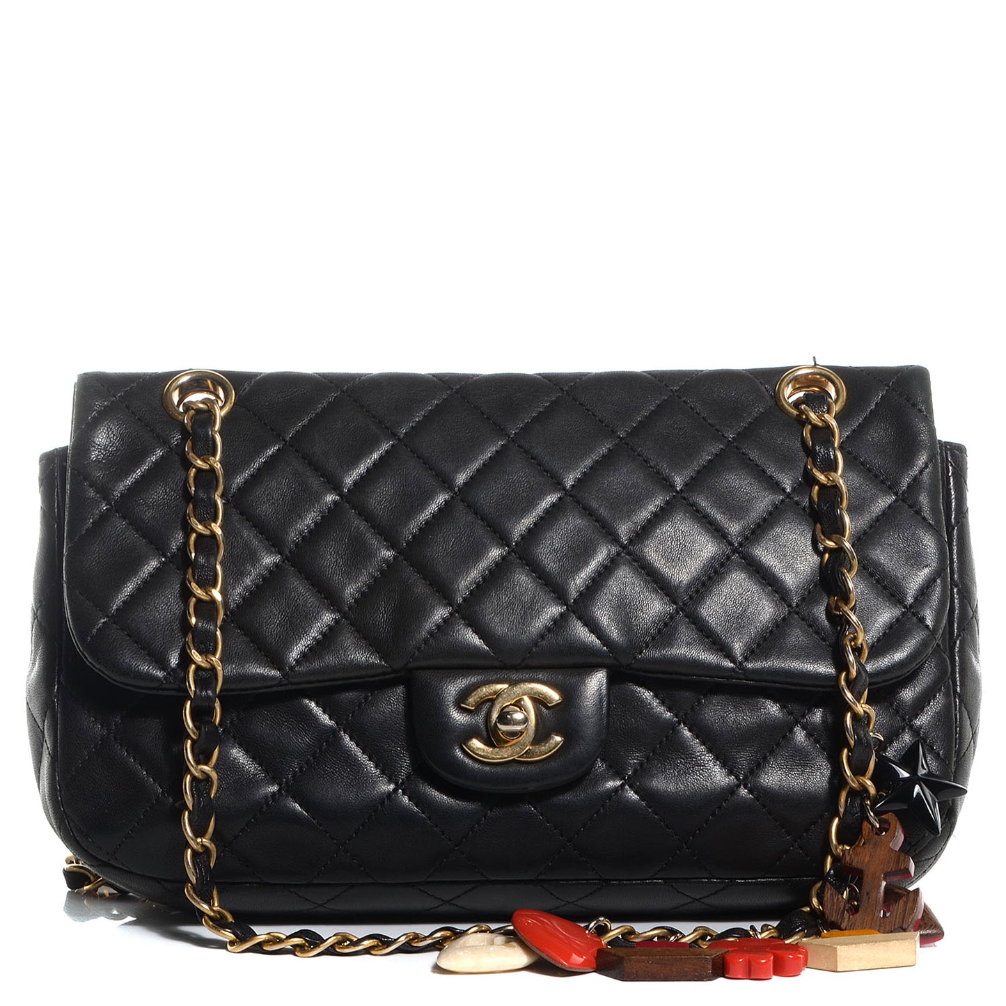 Lambskin Quilted Cruise Charm Medium Flap Black
