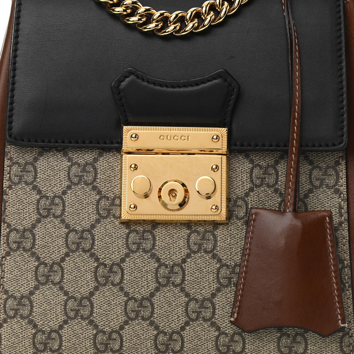 GG Supreme Monogram Calfskin Padlock Backpack Beige Cuir Black