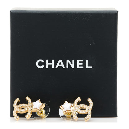 Chanel Metal Crystal Pearl CC Star Earrings Gold Pearly White 5 of 5
