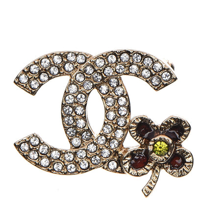 Chanel Crystal Gripoix Poured Glass CC Flower Brooch Gold 1 of 5
