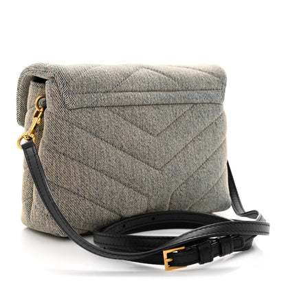 Saint Laurent Denim Y Quilted Monogram Toy Loulou Crossbody Bag Grey 3 of 11
