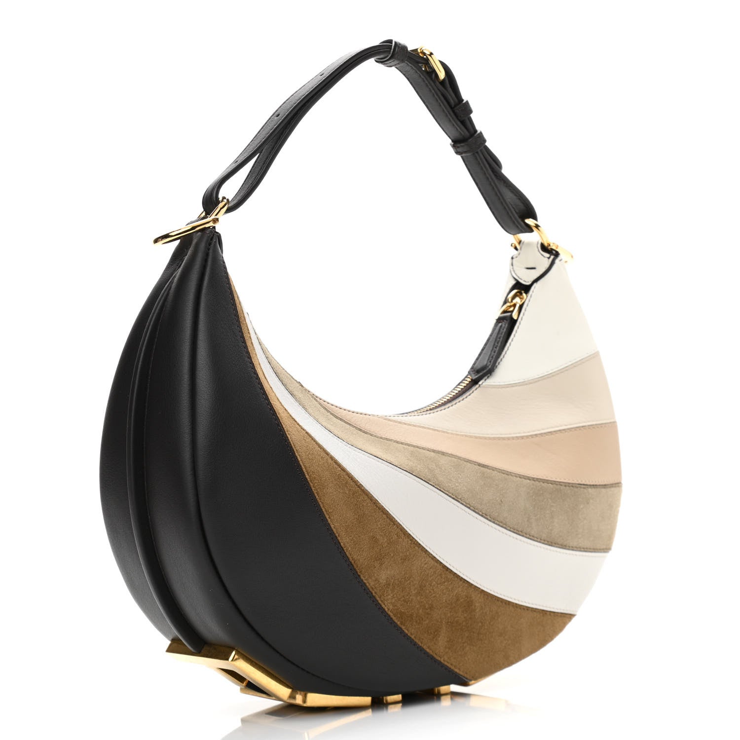 Fendi Vitello Seta Goatskin Suede Rainbow Inlay Small Fendigraphy Hobo Bag Grigio Multicolor Ebano 3 of 11