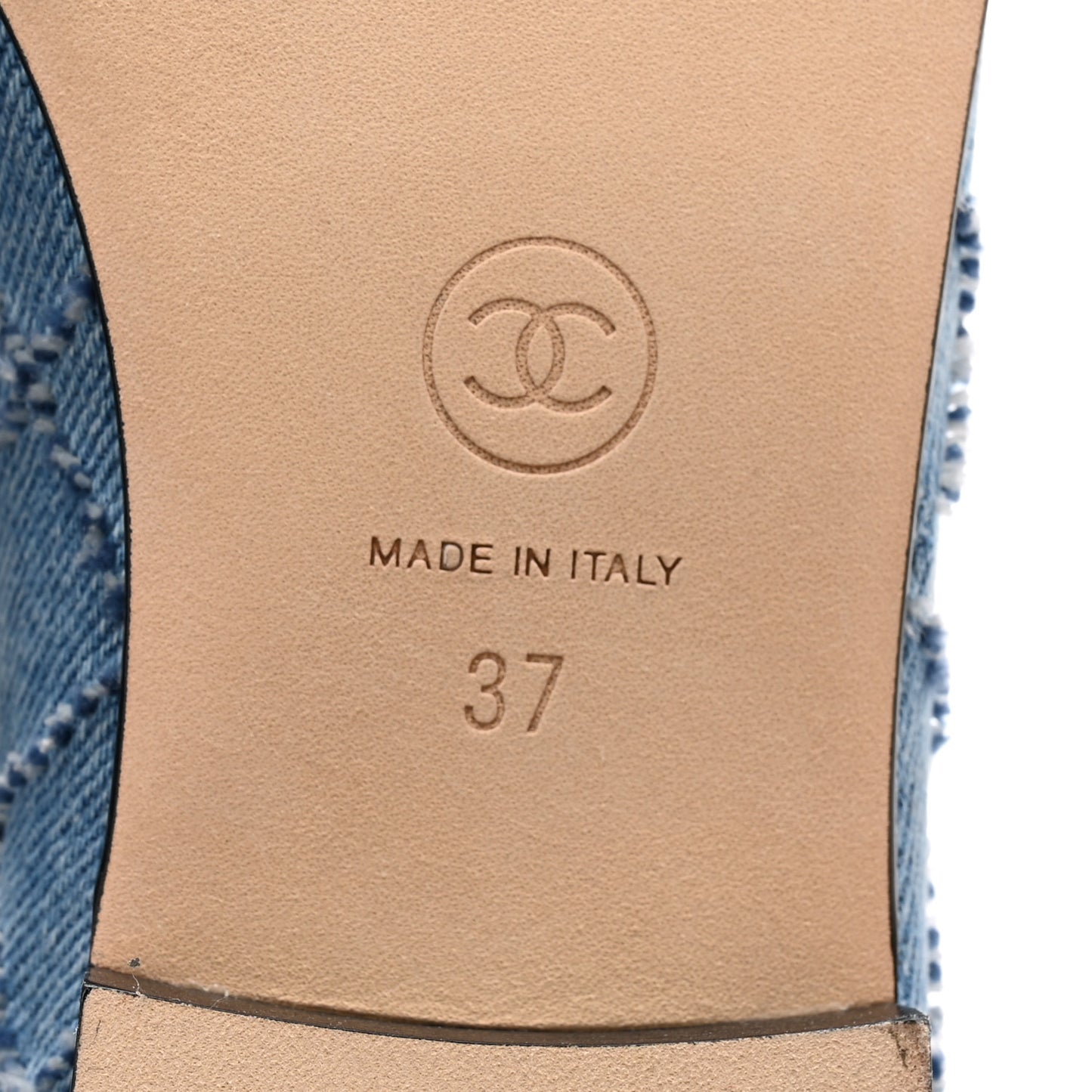 Denim Embroidered Grosgrain CC Cap Toe Ballerina Flats 37 Blue Black