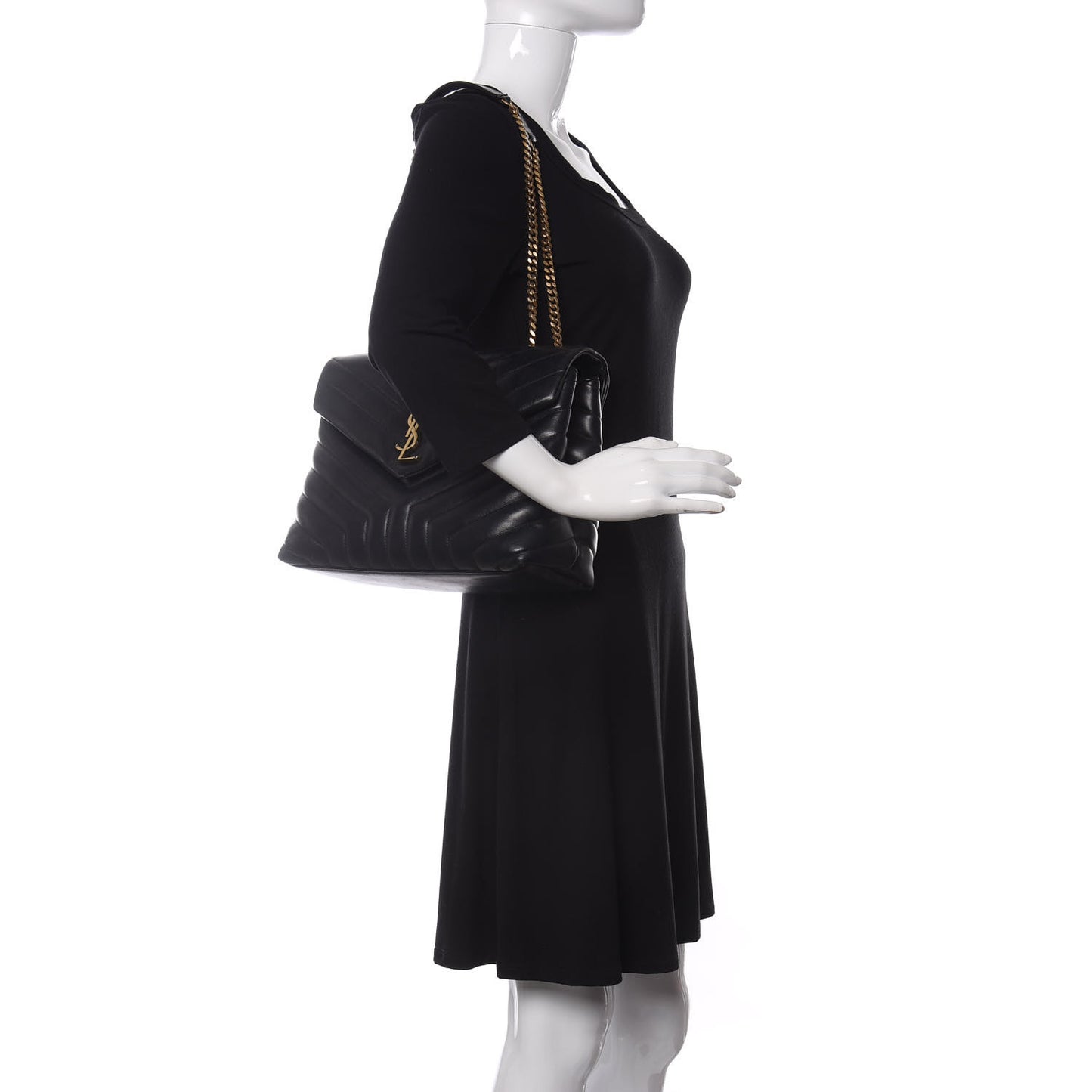 Calfskin Y Quilted Monogram Medium Loulou Chain Satchel Black
