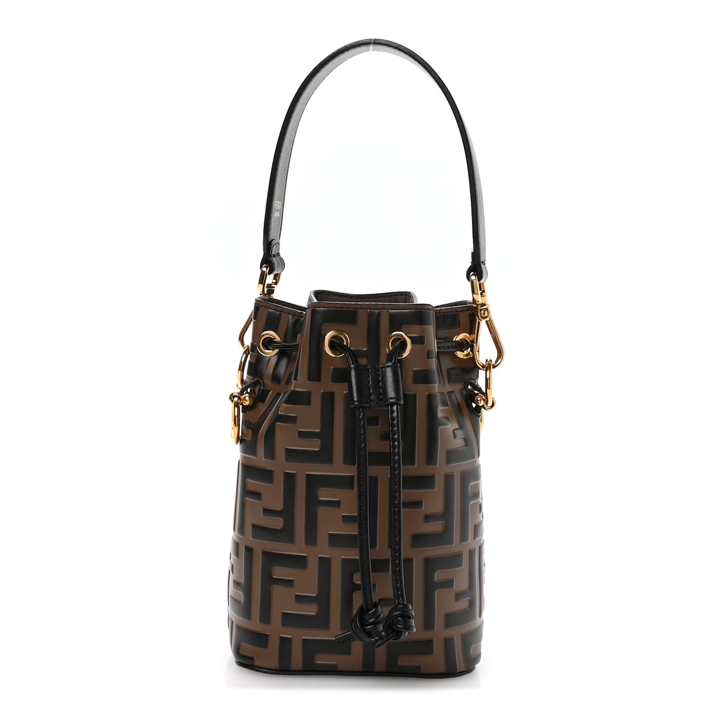 Vitello Liberty F is Fendi Bi-Color FF 1974 Embossed Mini Mon Tresor Bucket Bag Maya Black
