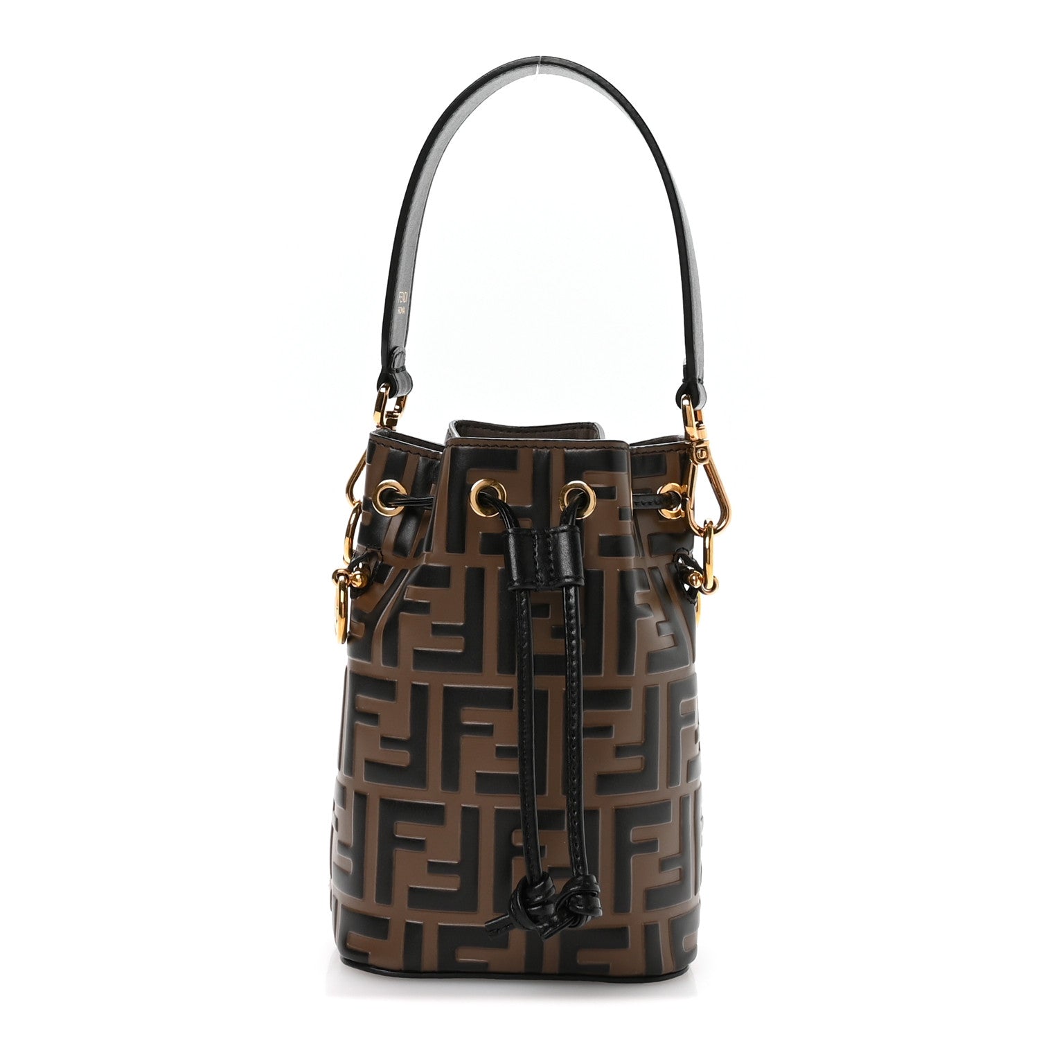Fendi Vitello Liberty F is Fendi Bi-Color FF 1974 Embossed Mini Mon Tresor Bucket Bag Maya Black 1 of 10