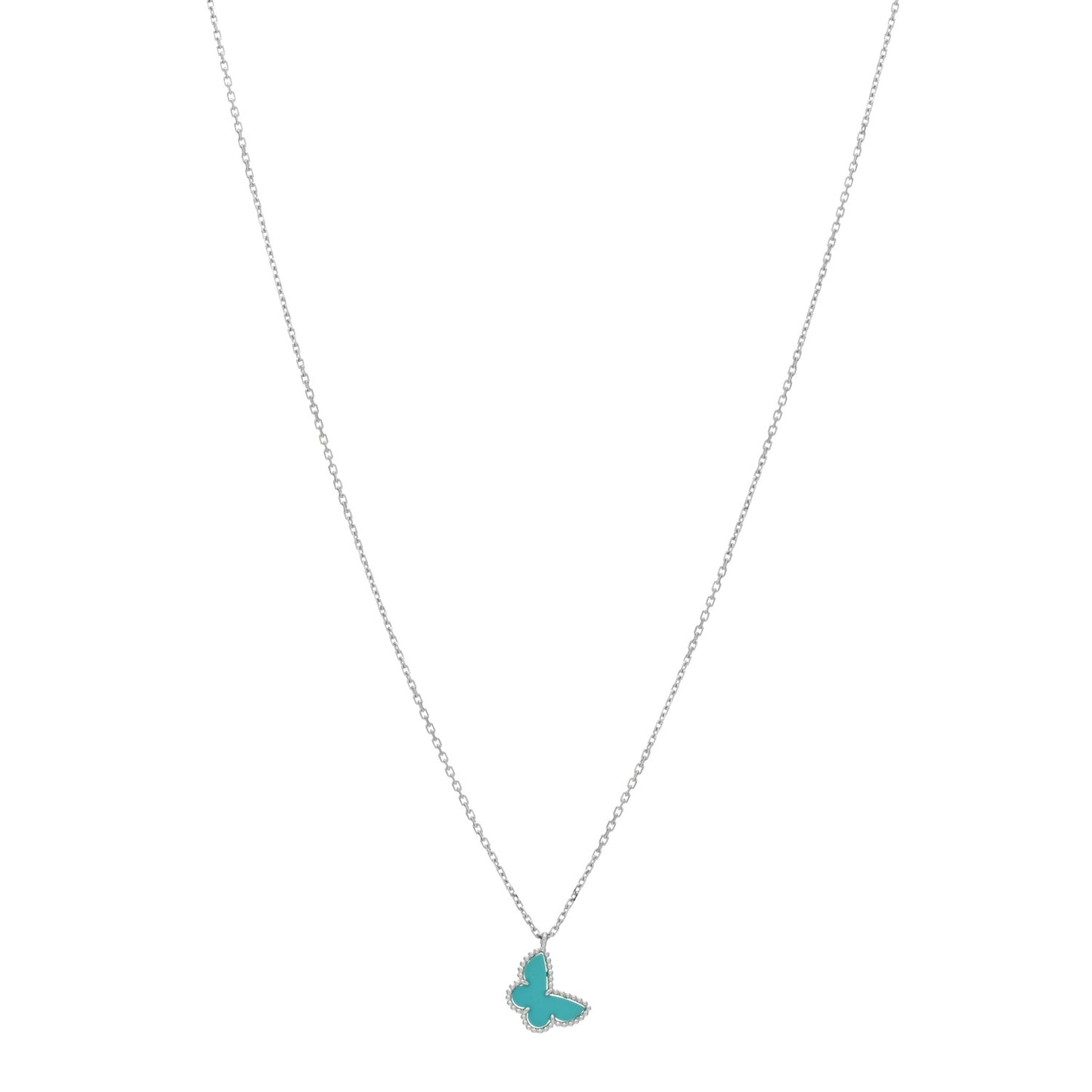 18K White Gold Turquoise Sweet Alhambra Butterfly Pendant Necklace