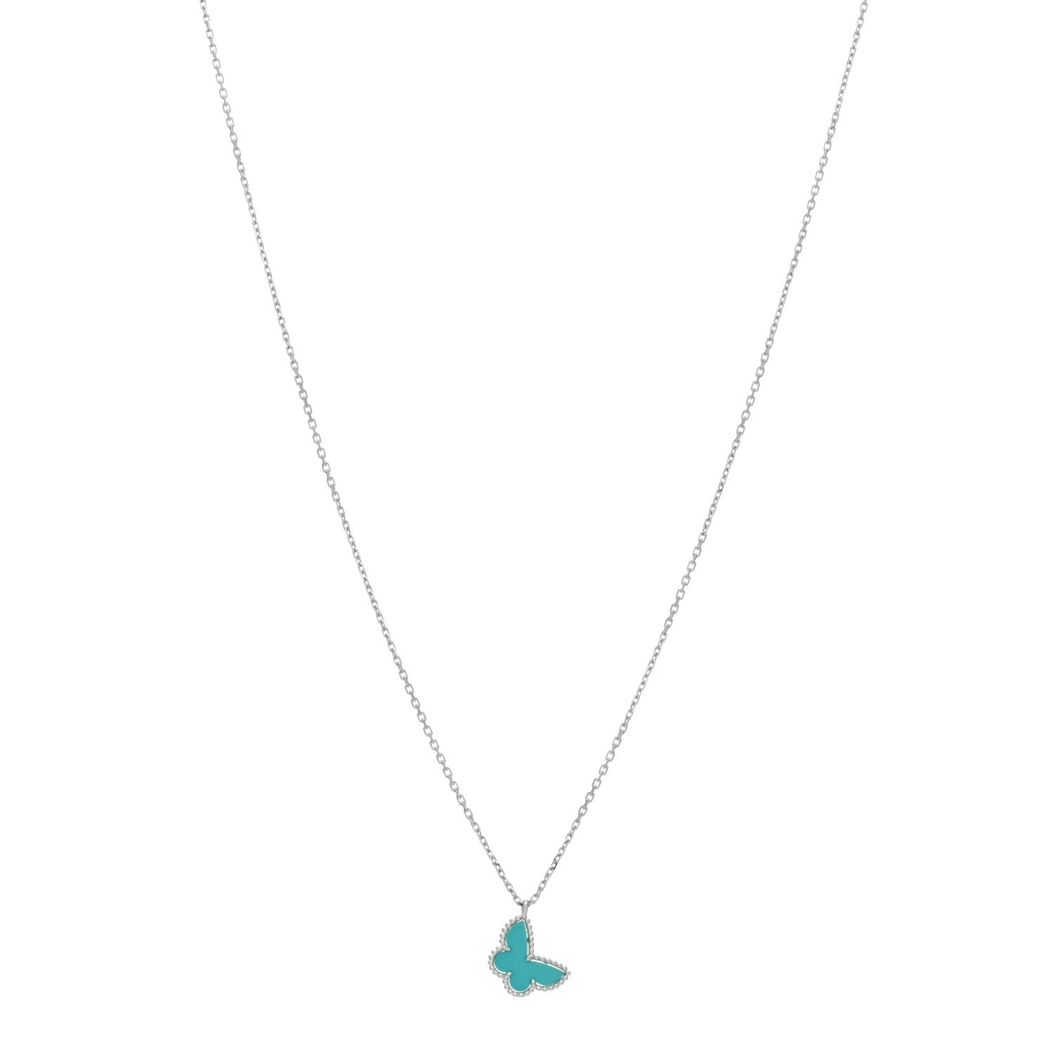 Van Cleef & Arpels 18K White Gold Turquoise Sweet Alhambra Butterfly Pendant Necklace 1 of 3