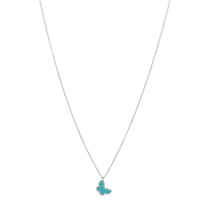 Van Cleef & Arpels 18K White Gold Turquoise Sweet Alhambra Butterfly Pendant Necklace 1 of 3