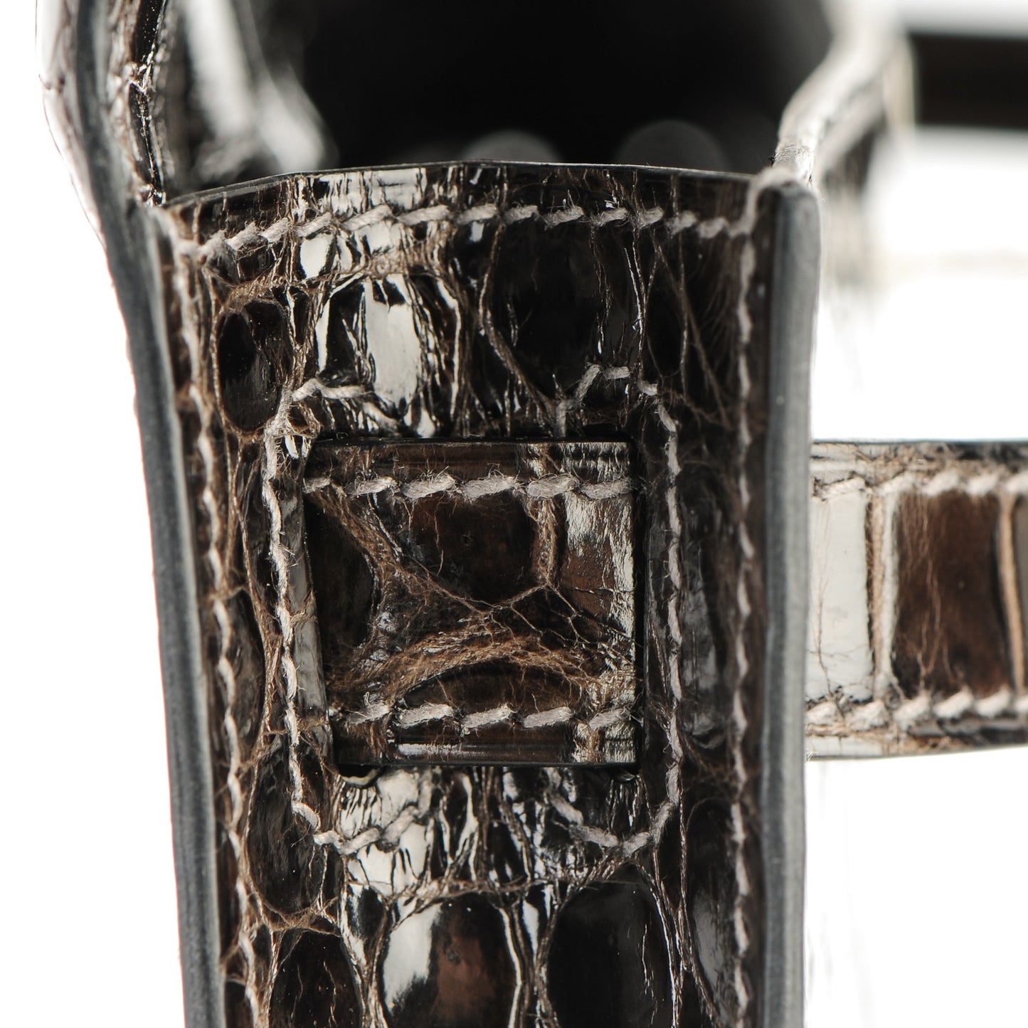 Shiny Porosus Crocodile Kelly Cut Pochette Graphite