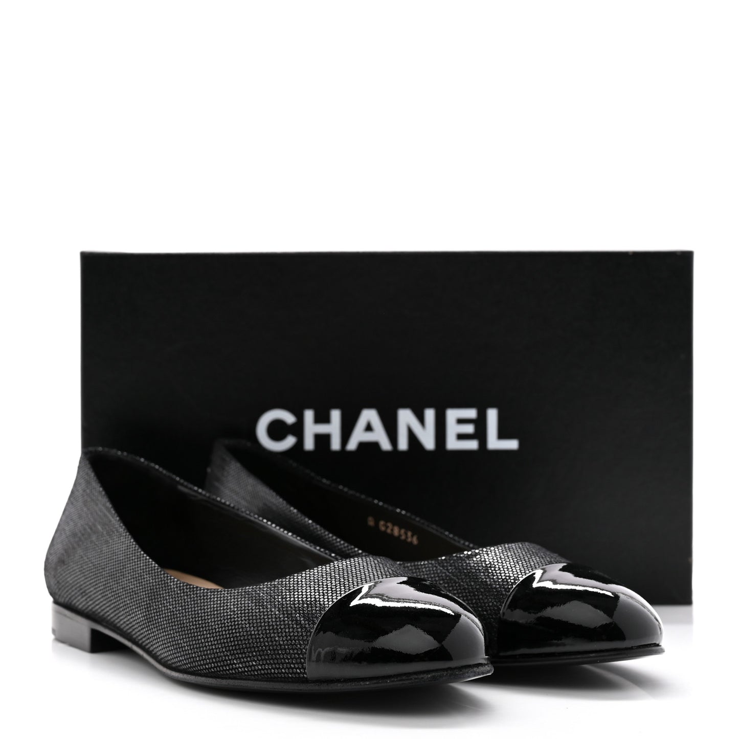 Fantasy Goatskin Patent Calfskin Crystal Cap Toe CC Ballerina Flats 39 Black