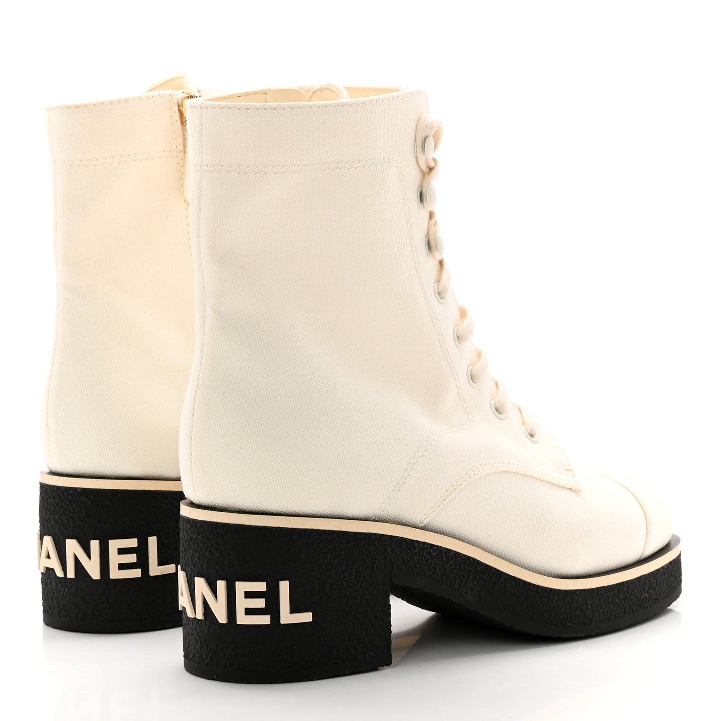 Fabric CC Lace Up Boots 38 White