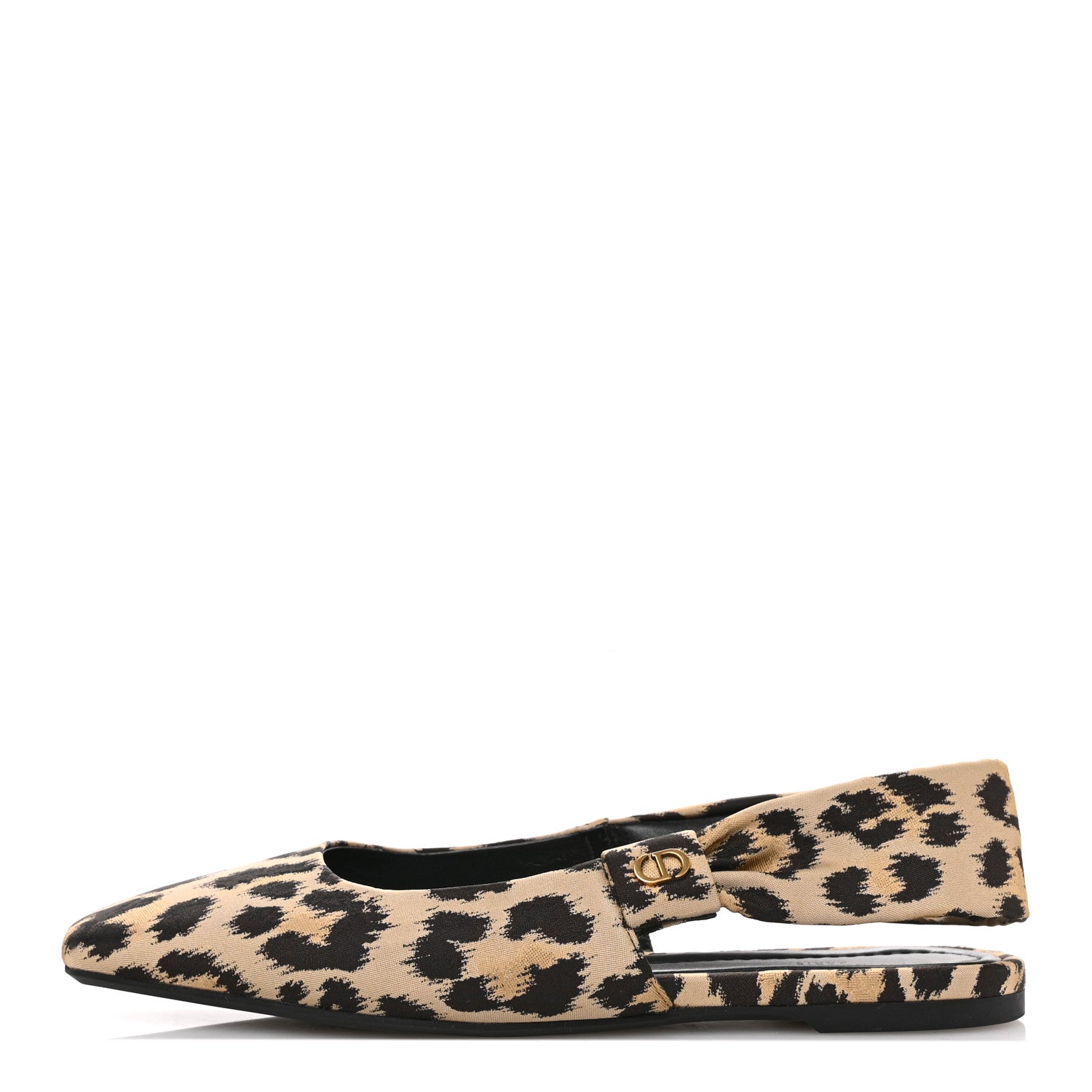 Christian Dior Shiny Nylon Leopard Print Mizza Slingback Flat 38.5 Natural 1 of 9