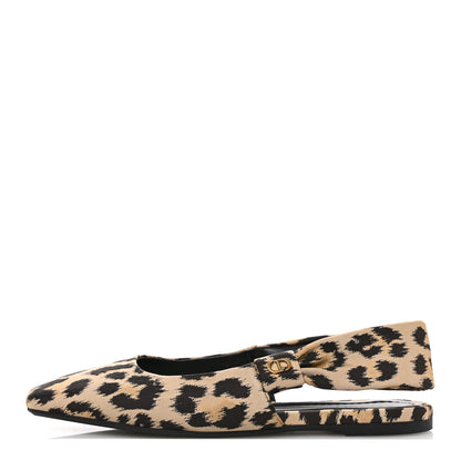 Christian Dior Shiny Nylon Leopard Print Mizza Slingback Flat 38.5 Natural 1 of 9