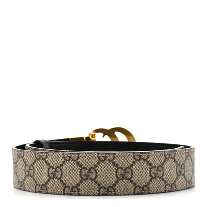 Gucci GG Supreme Monogram Plutone Calfskin Double G Reversible 30mm Belt 80 32 Beige Ebony New Acero 2 of 4