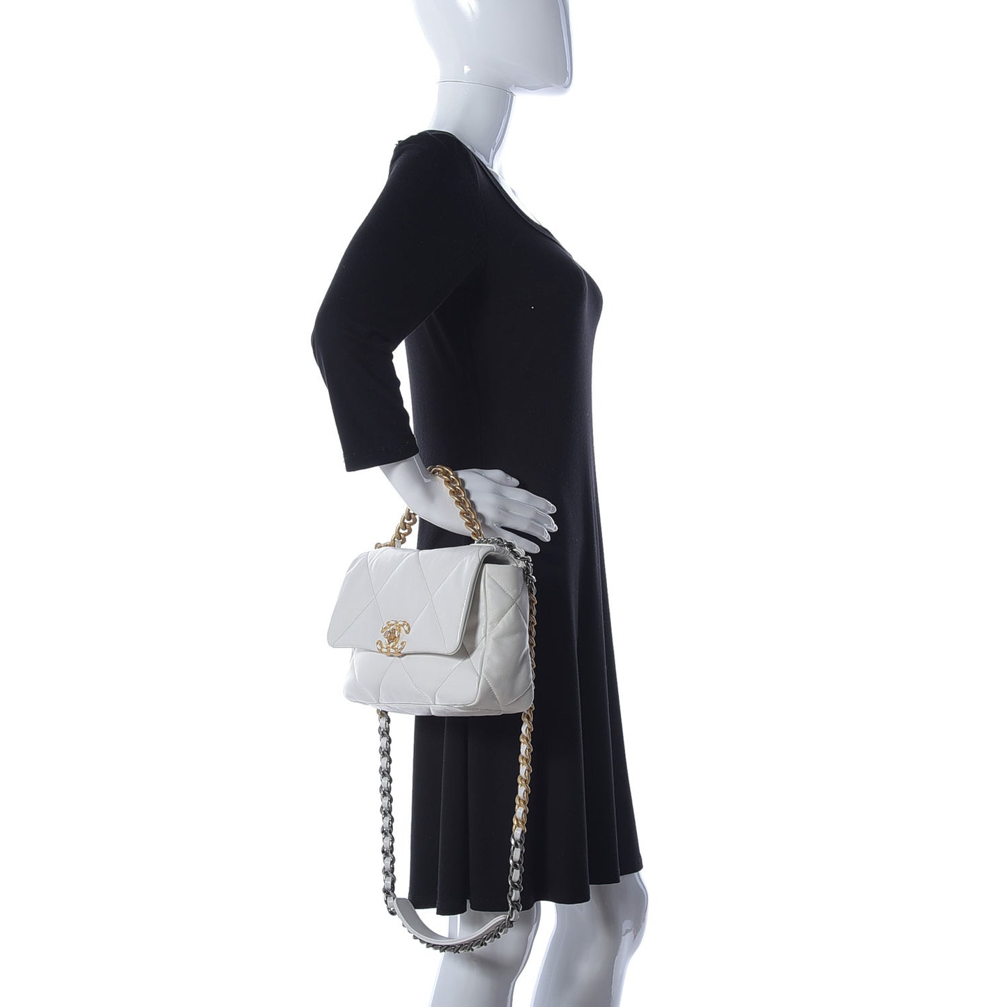 Goatskin Quilted Medium Chanel 19 Flap White