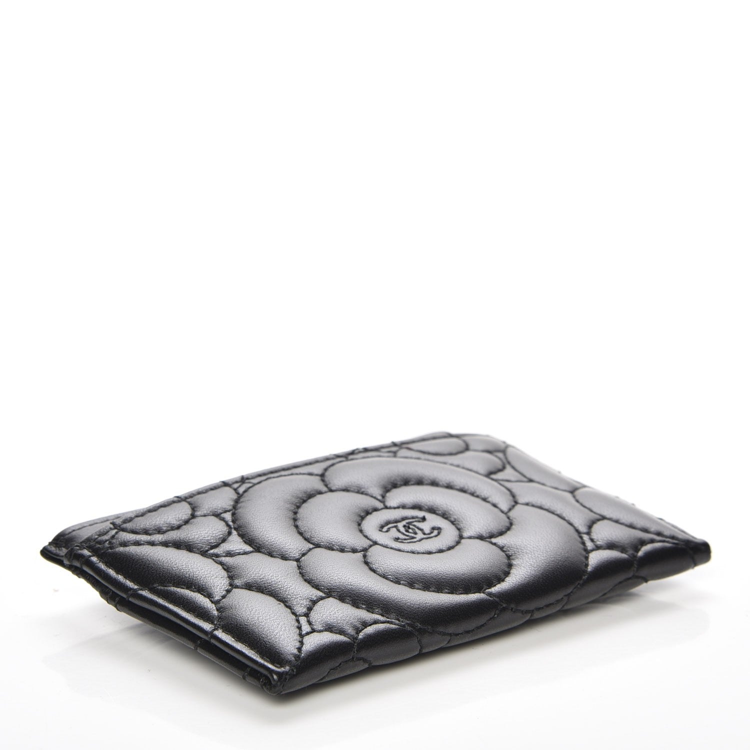 Chanel Lambskin Camellia Stitched Card Holder Black 4 of 9
