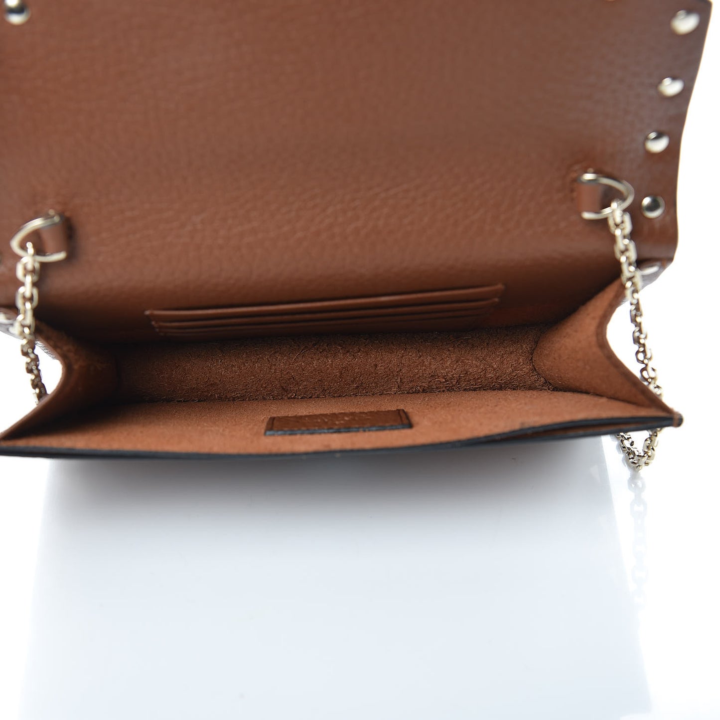 Pebbled Calfskin Rockstud Envelope Wallet on Chain Bright Cognac