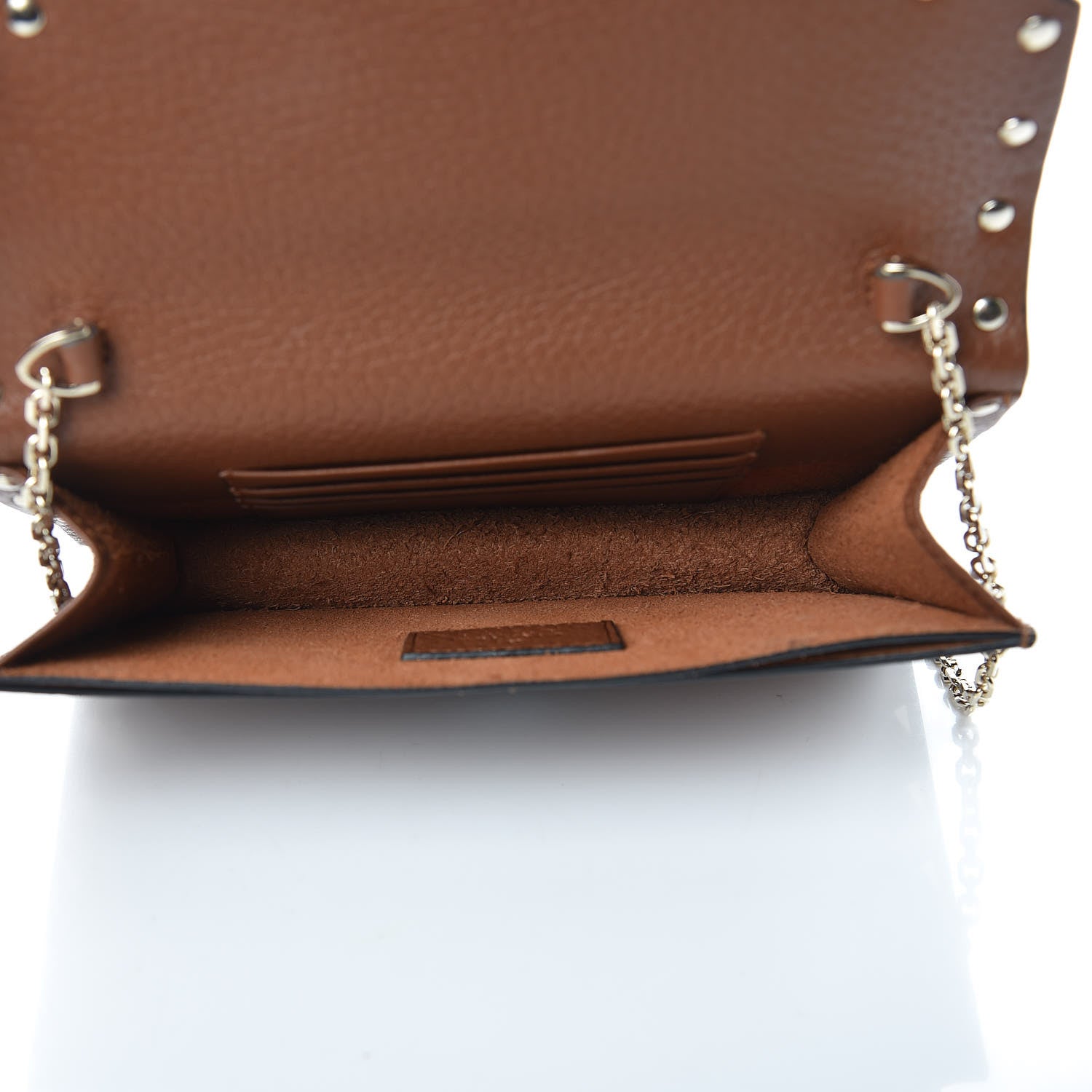 Valentino Garavani Pebbled Calfskin Rockstud Envelope Wallet on Chain Bright Cognac 5 of 8