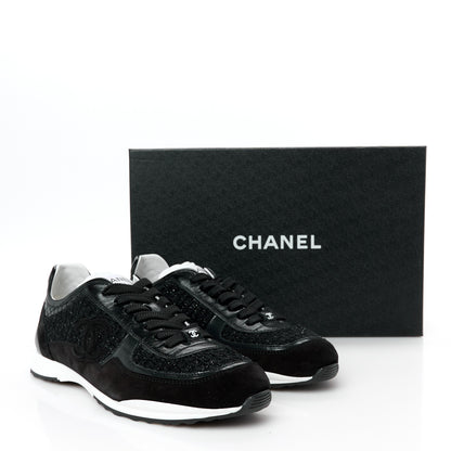 Chanel Tweed Suede Shiny Calfskin CC Sneakers 41 Black 10 of 10
