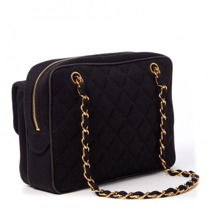 Chanel Jersey Quilted CC Shoulder Bag Black 2 of 11