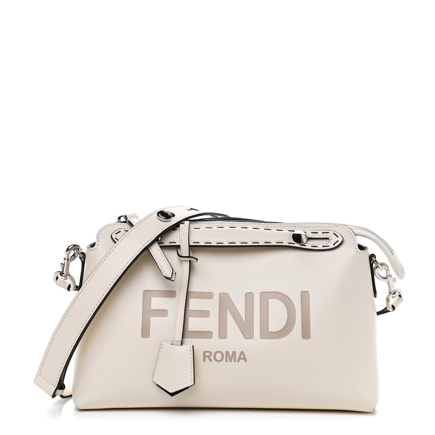 Fendi Vitello King Logo Embossed Medium By The Way Boston Bag White Ice 1 of 4