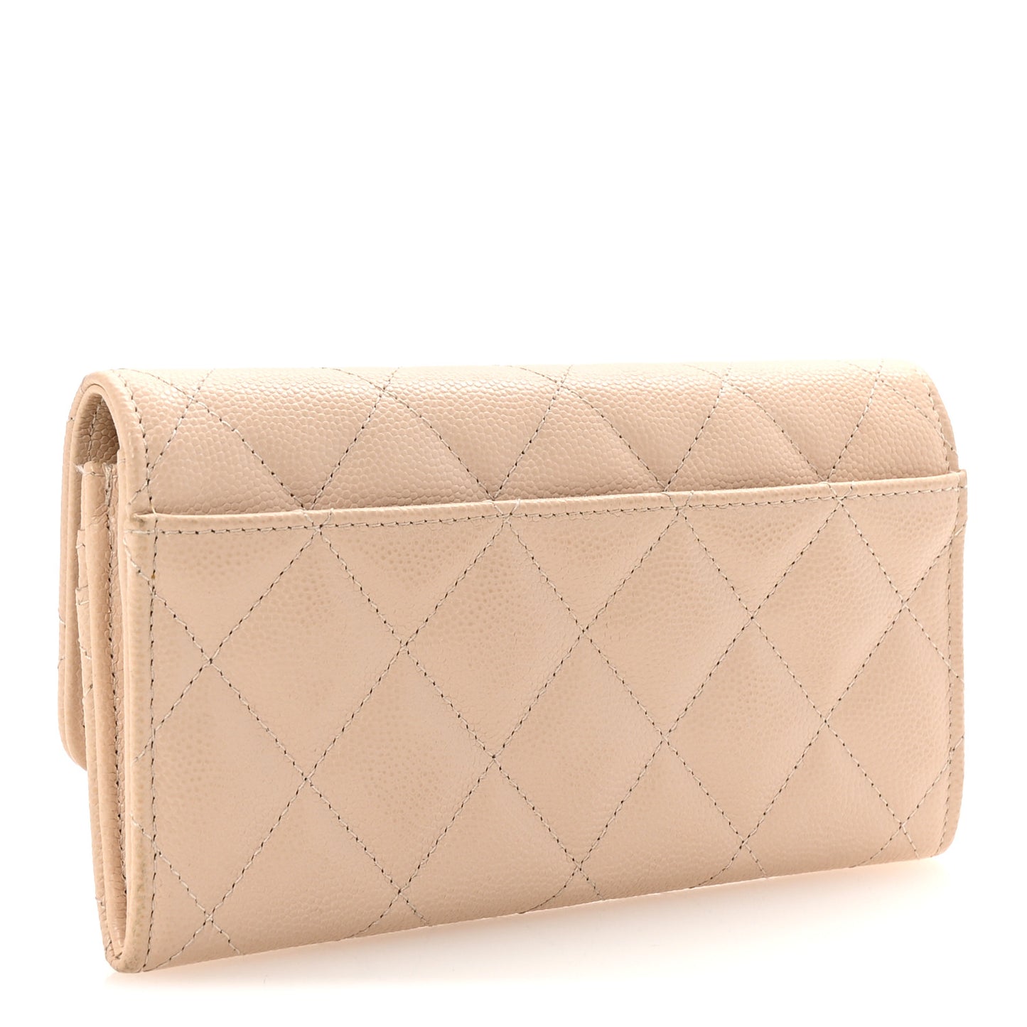 Caviar Pearl Quilted Coco Candy Wallet Beige