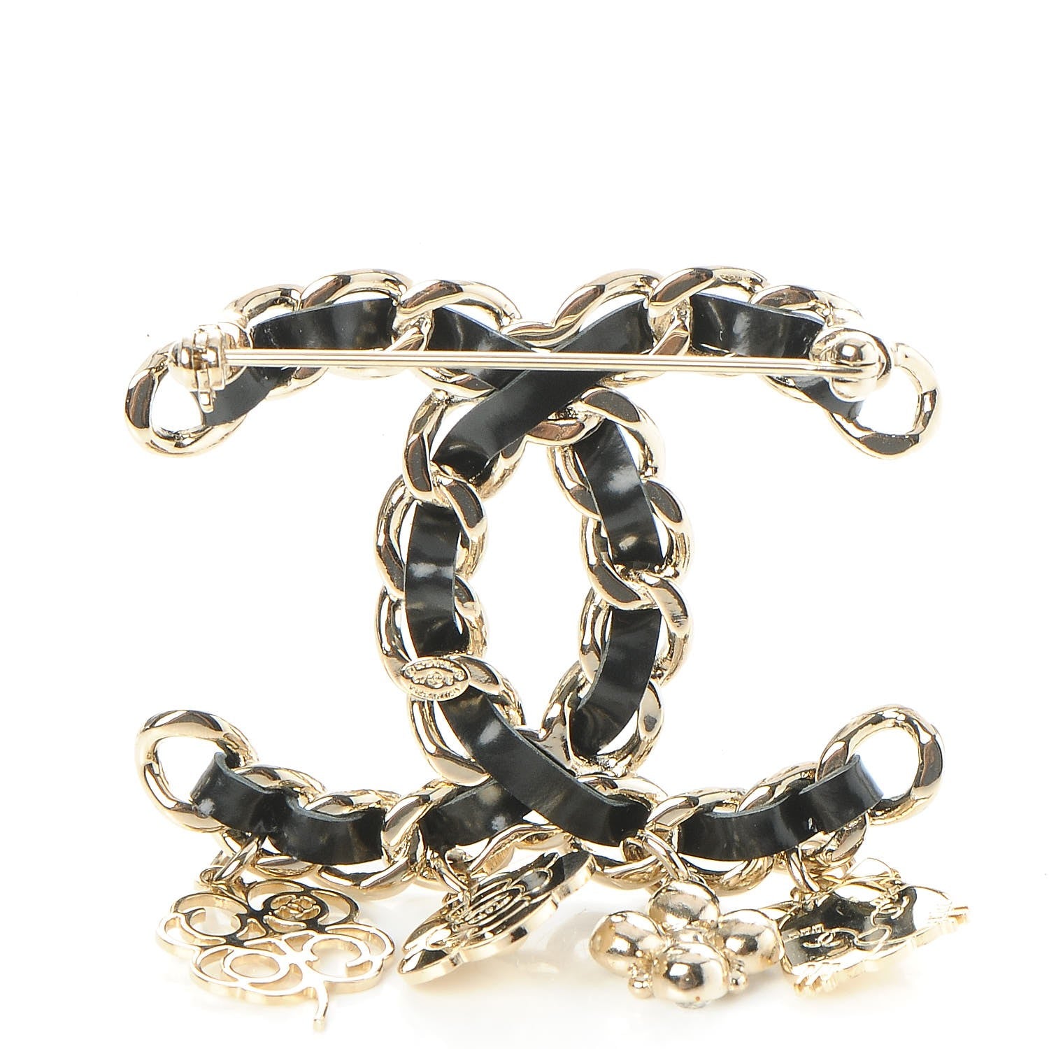 Chanel Lambskin Crystal Chain CC Charms Brooch Black Gold 3 of 5