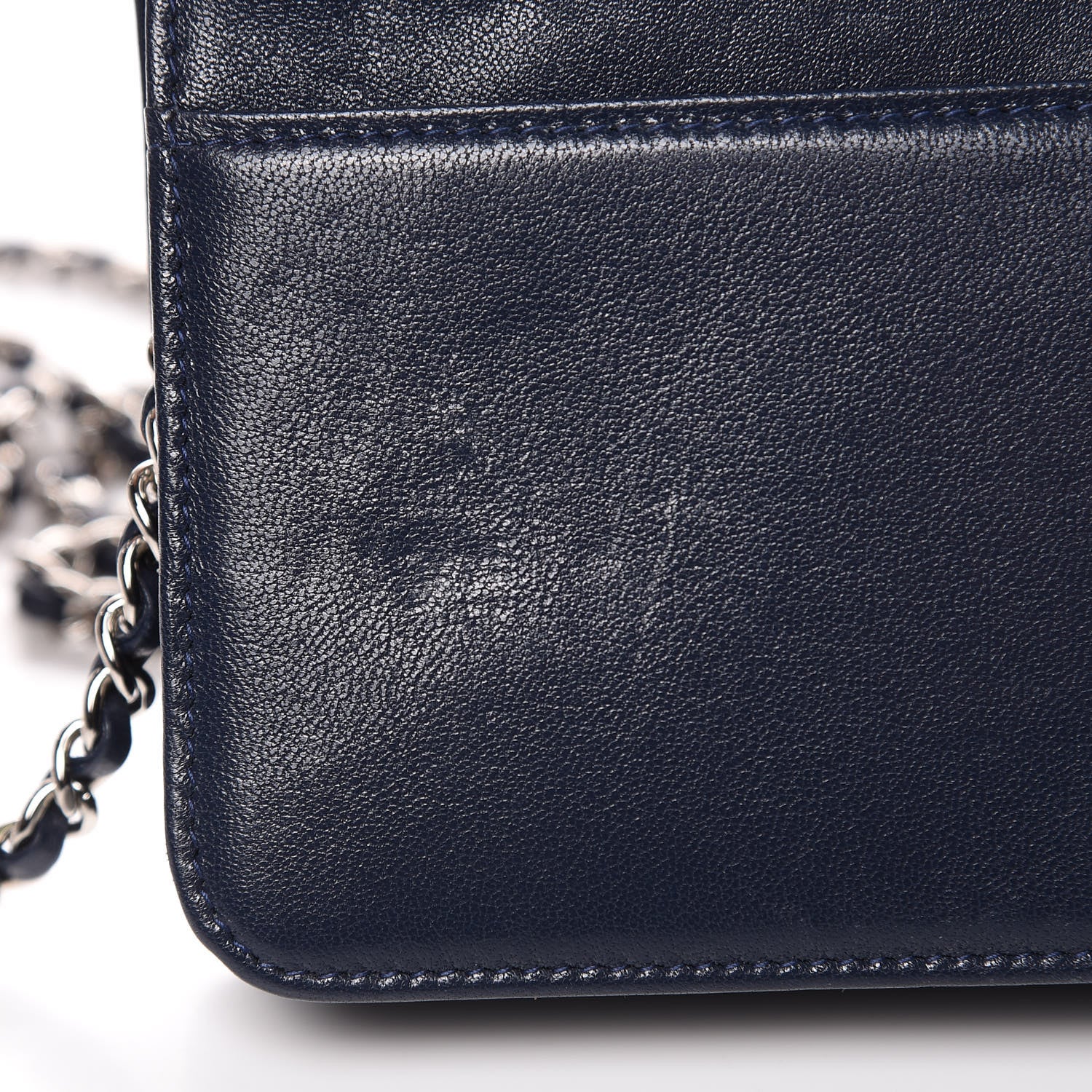 Chanel Sheepskin Quilted Mademoiselle Vintage Wallet On Chain WOC Blue 18 of 19