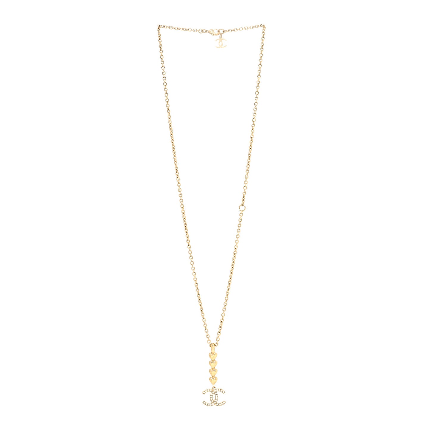 Crystal CC Heart Link Drop Necklace Gold
