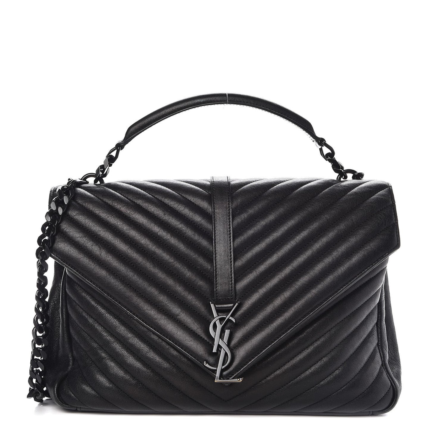 Sheepskin Matelasse Chevron Monogram Large College Satchel Black