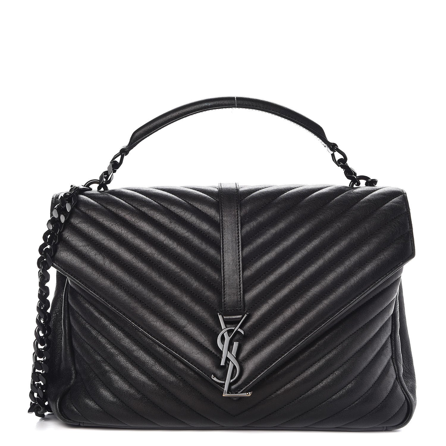 Saint Laurent Sheepskin Matelasse Chevron Monogram Large College Satchel Black 1 of 10