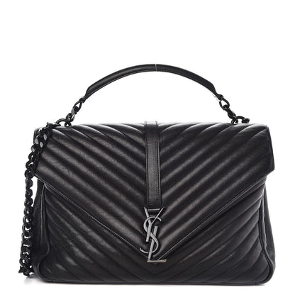 Saint Laurent Sheepskin Matelasse Chevron Monogram Large College Satchel Black 1 of 10