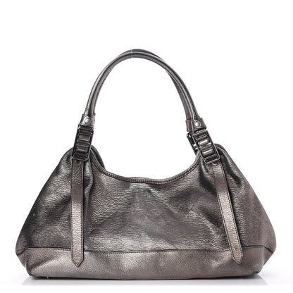 Burberry Metallic Grained Calfskin Shimmer Check Lawson Satchel Anthracite 1 of 10