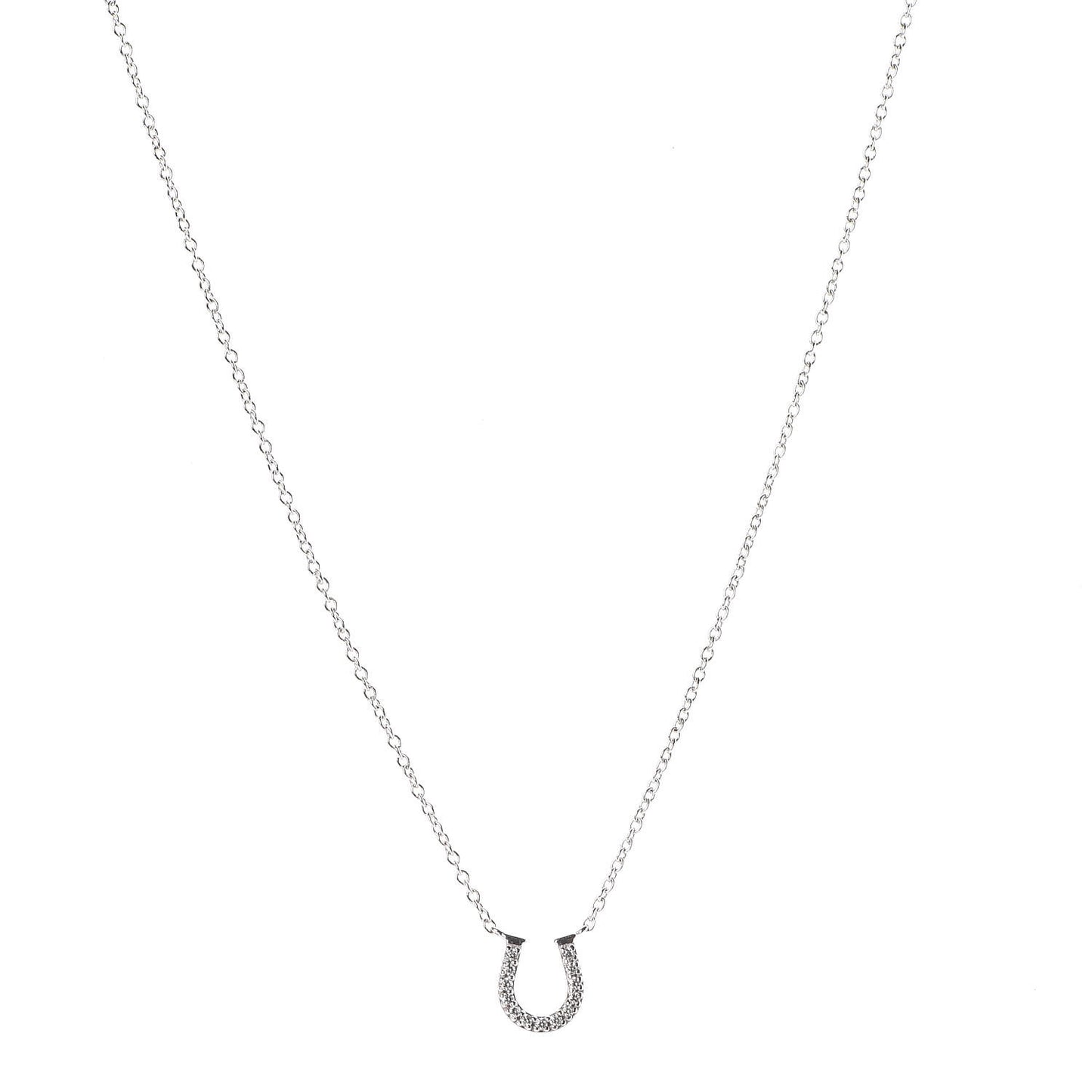 18K White Gold Diamond Mini Metro Horseshoe Pendant Necklace