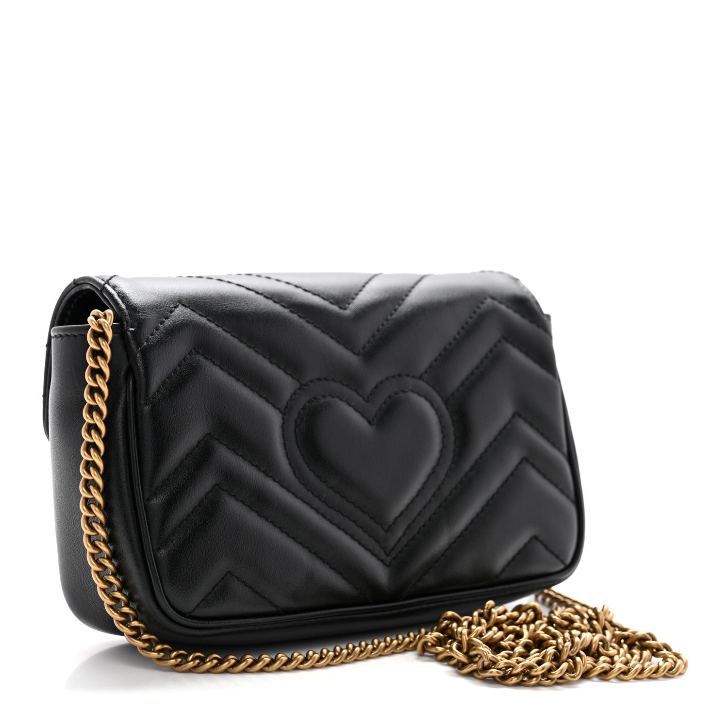 Gucci Calfskin Matelasse Super Mini GG Marmont Shoulder Bag Black 3 of 14