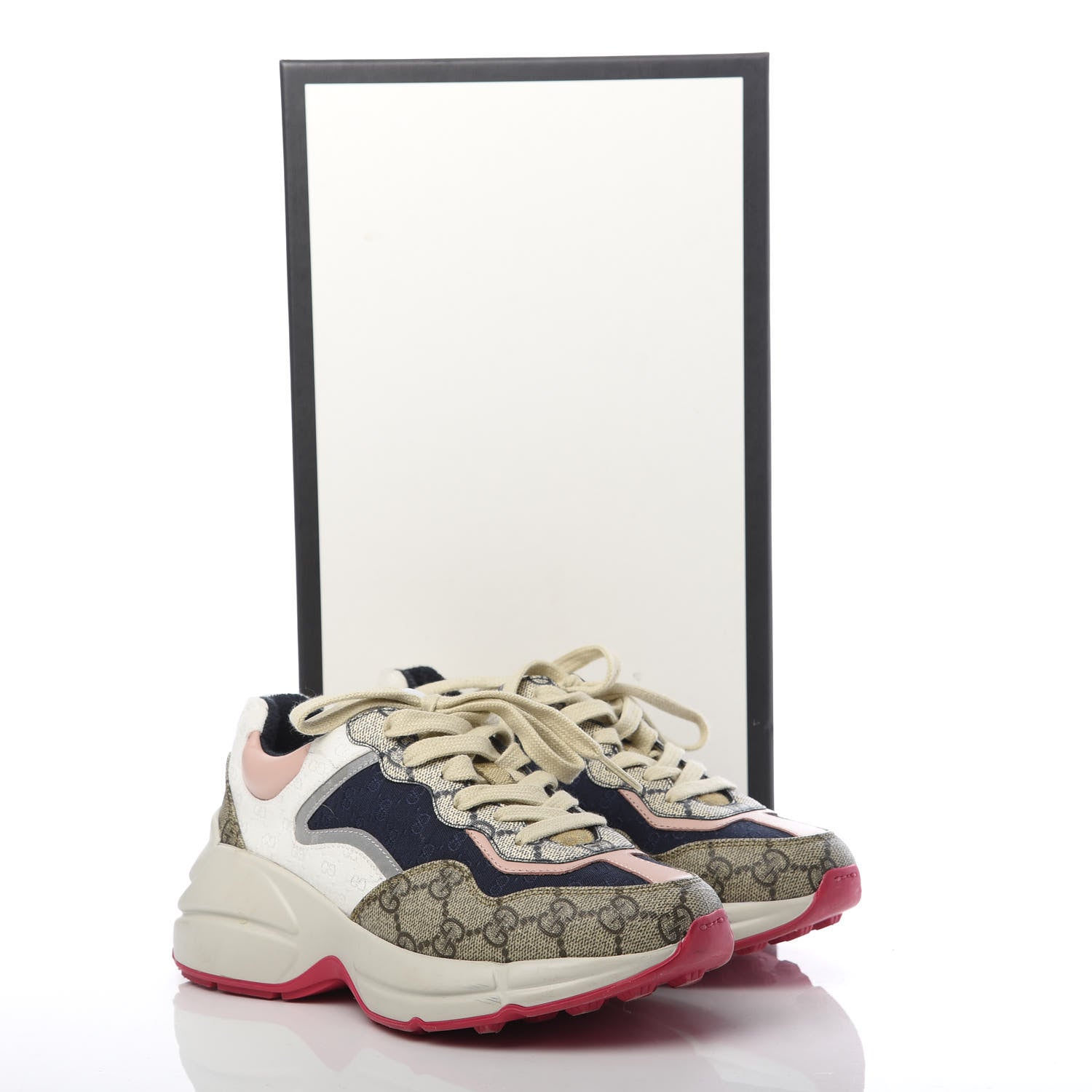 Gucci GG Supreme Monogram Mix Monogram Womens Rhyton Sneakers 35 London Blue Beige Pale Pink 12 of 12