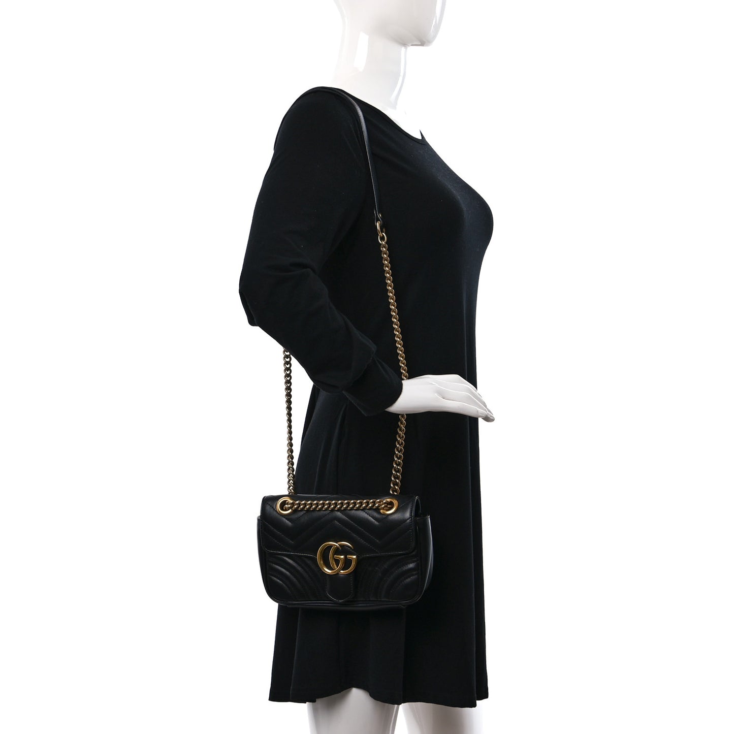 Calfskin Matelasse Mini GG Marmont Shoulder Bag Black