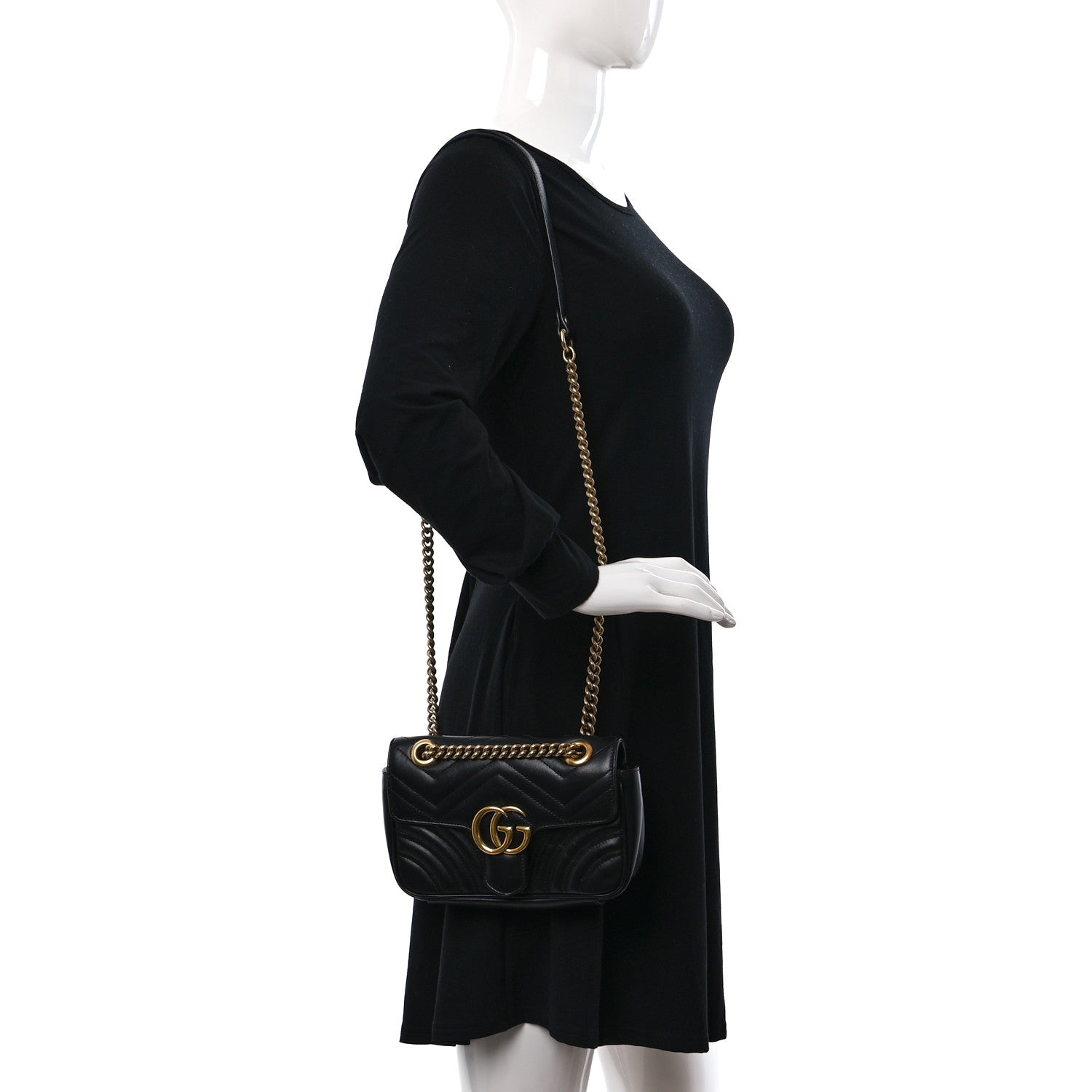 Gucci Calfskin Matelasse Mini GG Marmont Shoulder Bag Black 2 of 10