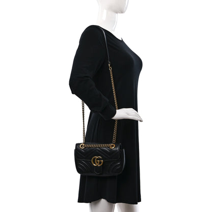 Gucci Calfskin Matelasse Mini GG Marmont Shoulder Bag Black 2 of 10