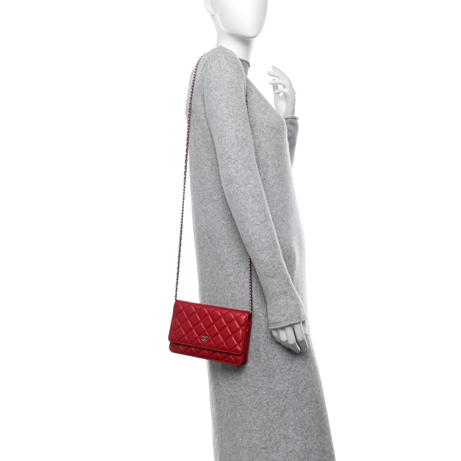 Chanel Iridescent Caviar Quilted Wallet On Chain WOC Red 2 of 11
