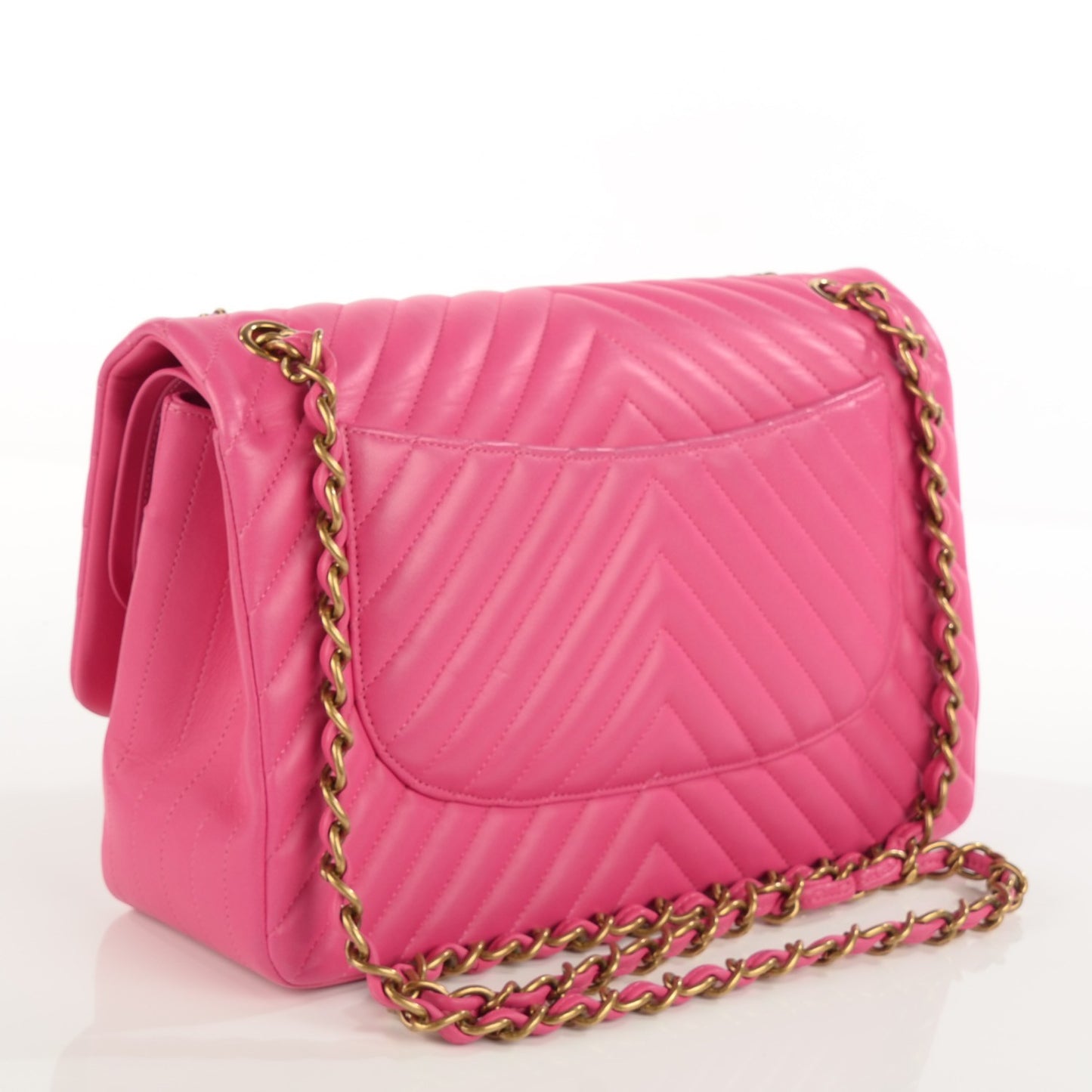 Lambskin Chevron Jumbo Double Flap Dark Pink