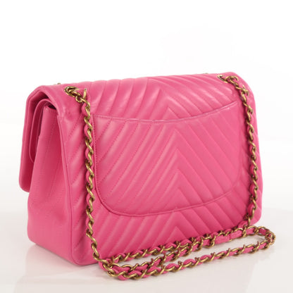 Chanel Lambskin Chevron Jumbo Double Flap Dark Pink 3 of 9