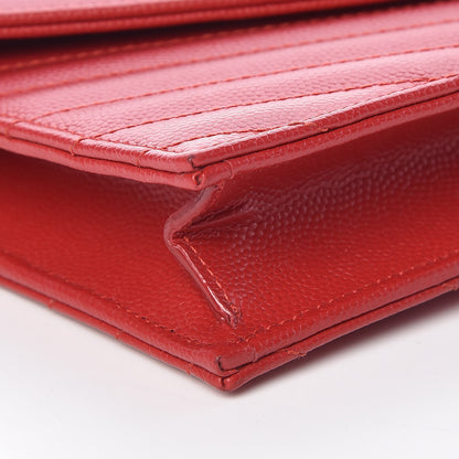 Saint Laurent Grain De Poudre Matelasse Chevron Monogram Envelope Chain Wallet New Red 5 of 9