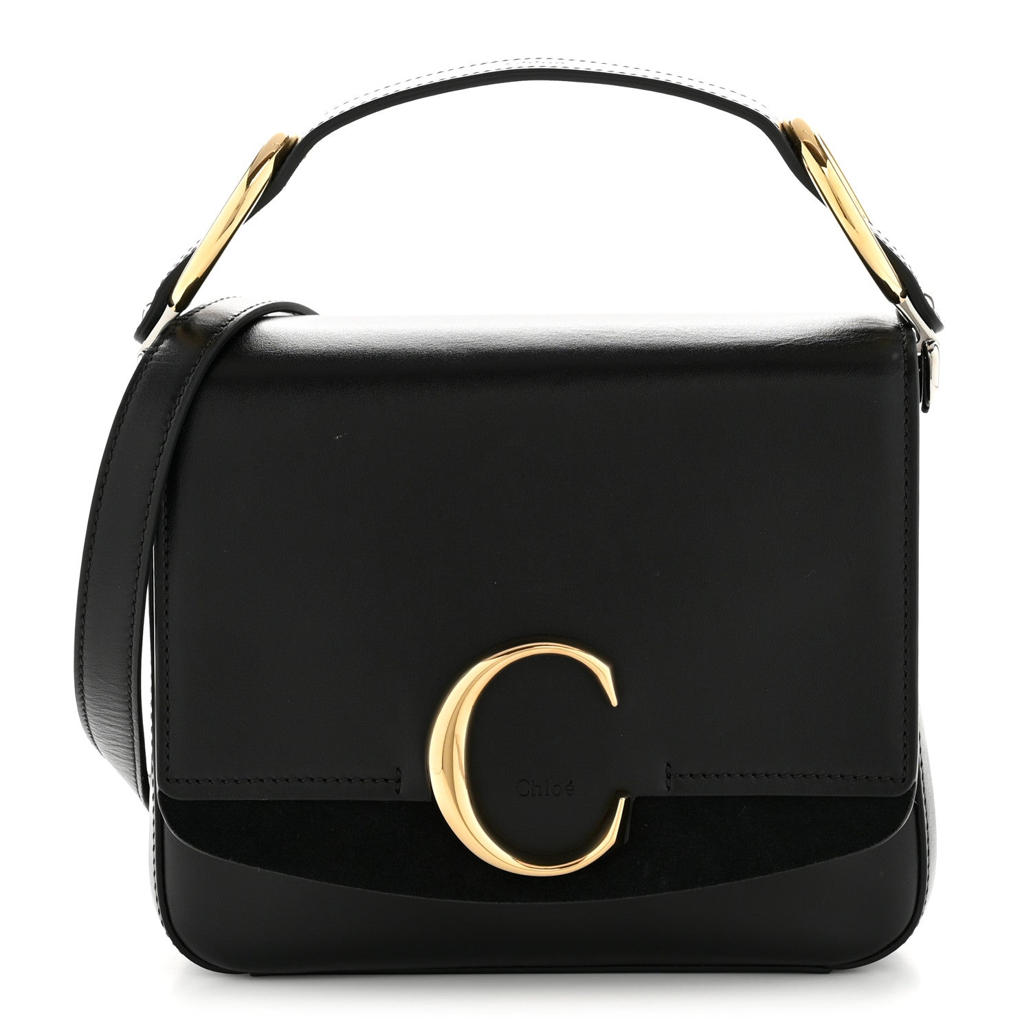 Chloe Shiny Calfskin Suede Small C Double Carry Black 1 of 13