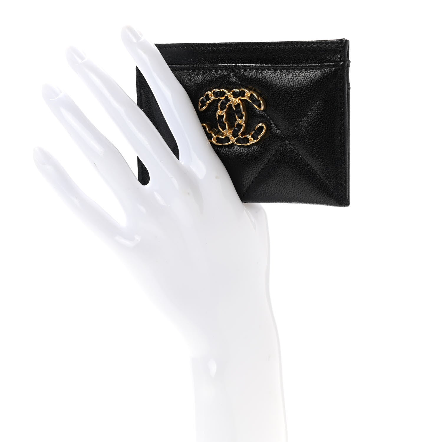 Chanel Shiny Goatskin Quilted Chanel 19 Card Holder Black 2 of 8