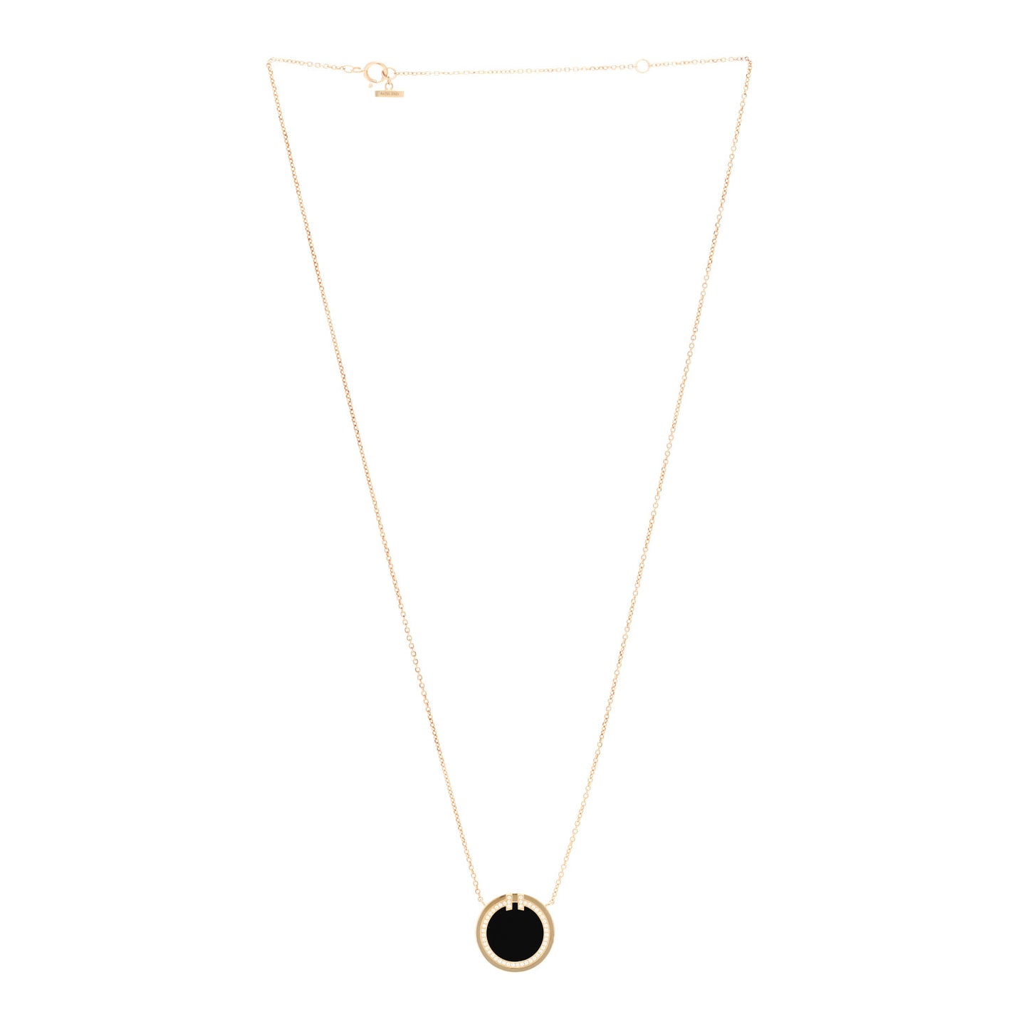 18K Yellow Gold Diamond Black Onyx 16mm T Circle Pendant Necklace