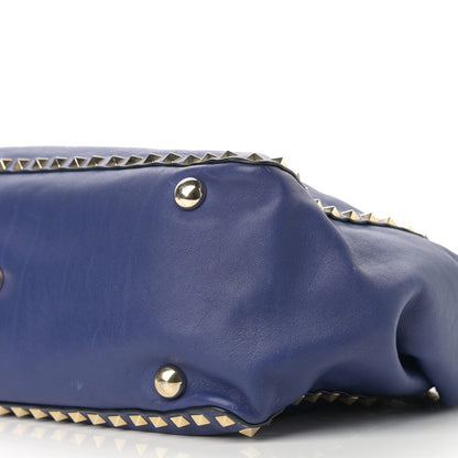 Valentino Garavani Vitello Medium Rockstud Tote Blue China 9 of 12
